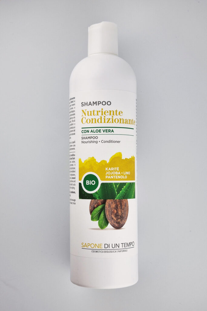 naturalny szampon do włosów Sapone di un Tempo Szampon odżywczy do włosów farbowanych Masło Shea & Olej Lniany 500ml