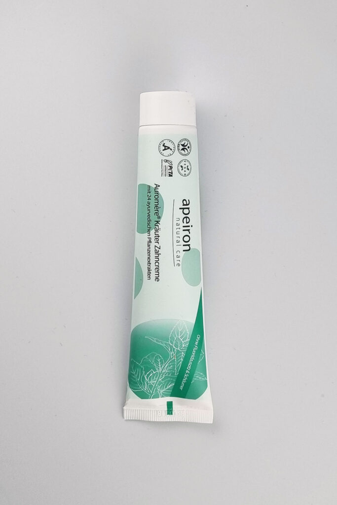 Naturalna pasta do zębów z 24 ziół Ajurwedyjskich, łagodna, Auromère, wegańska, bez fluoru, certyfikowana, 75 ml, Apeiron