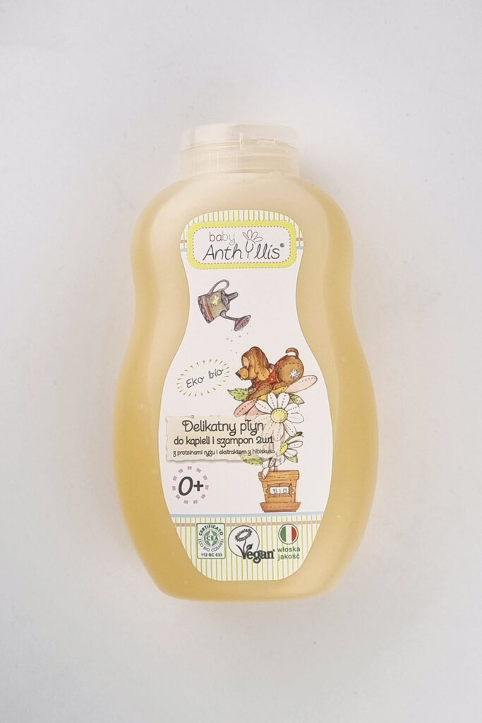 Naturalny płyn do kąpieli i szampon 2 w 1, proteiny ryżu, ekstrakt z hibiskusa z upraw organicznych, 400 ml, Baby Anthyllis