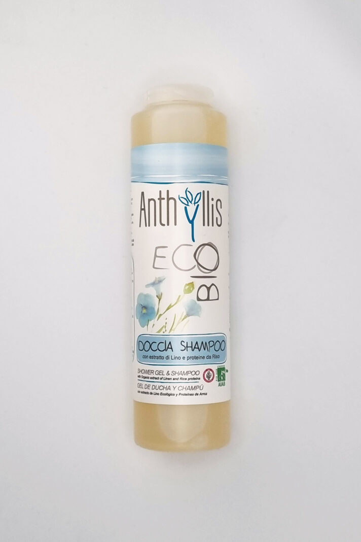 Naturalny szampon i żel pod prysznic z wyciągiem z lnu i proteinami ryżu, certyfikowany, ECO BIO, 250ml, Anthyllis, Pierpaoli